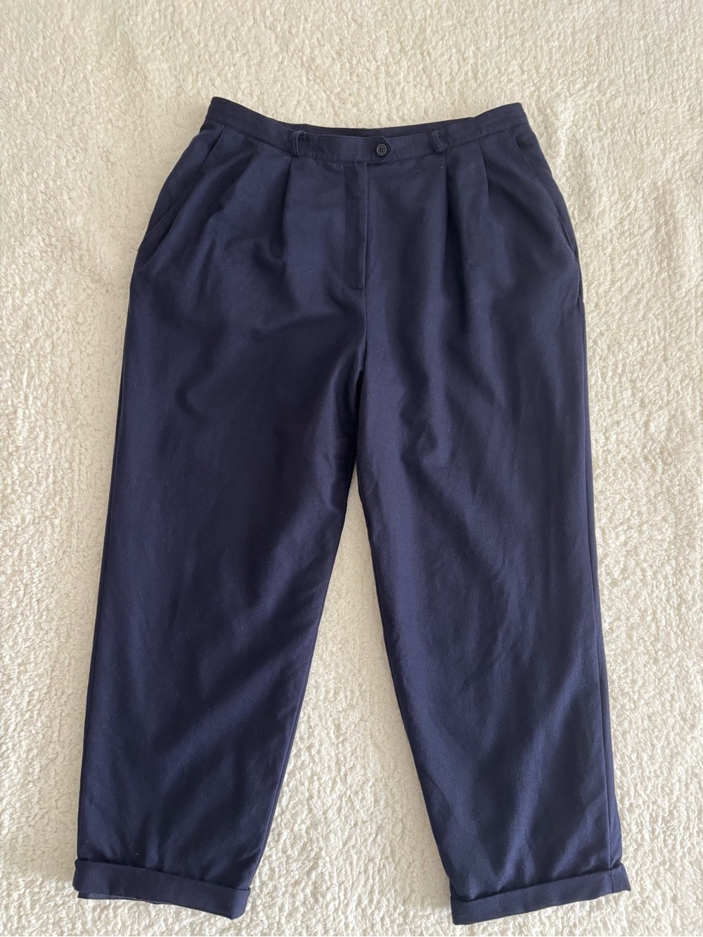 Vintage Lauren Ralph Lauren Women’s 14W Navy Wool Pleated Cuffed Trousers